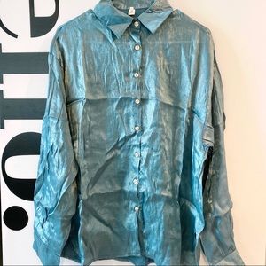 Oversized metallic shine button down shirt